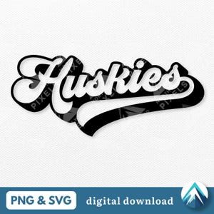 Téléchargement numérique Huskies sportifs, PNG et SVG, Transparent, Style baseball rétro avec effet d'ombre, pour l'équipe sportive de l'école, stickers mascotte