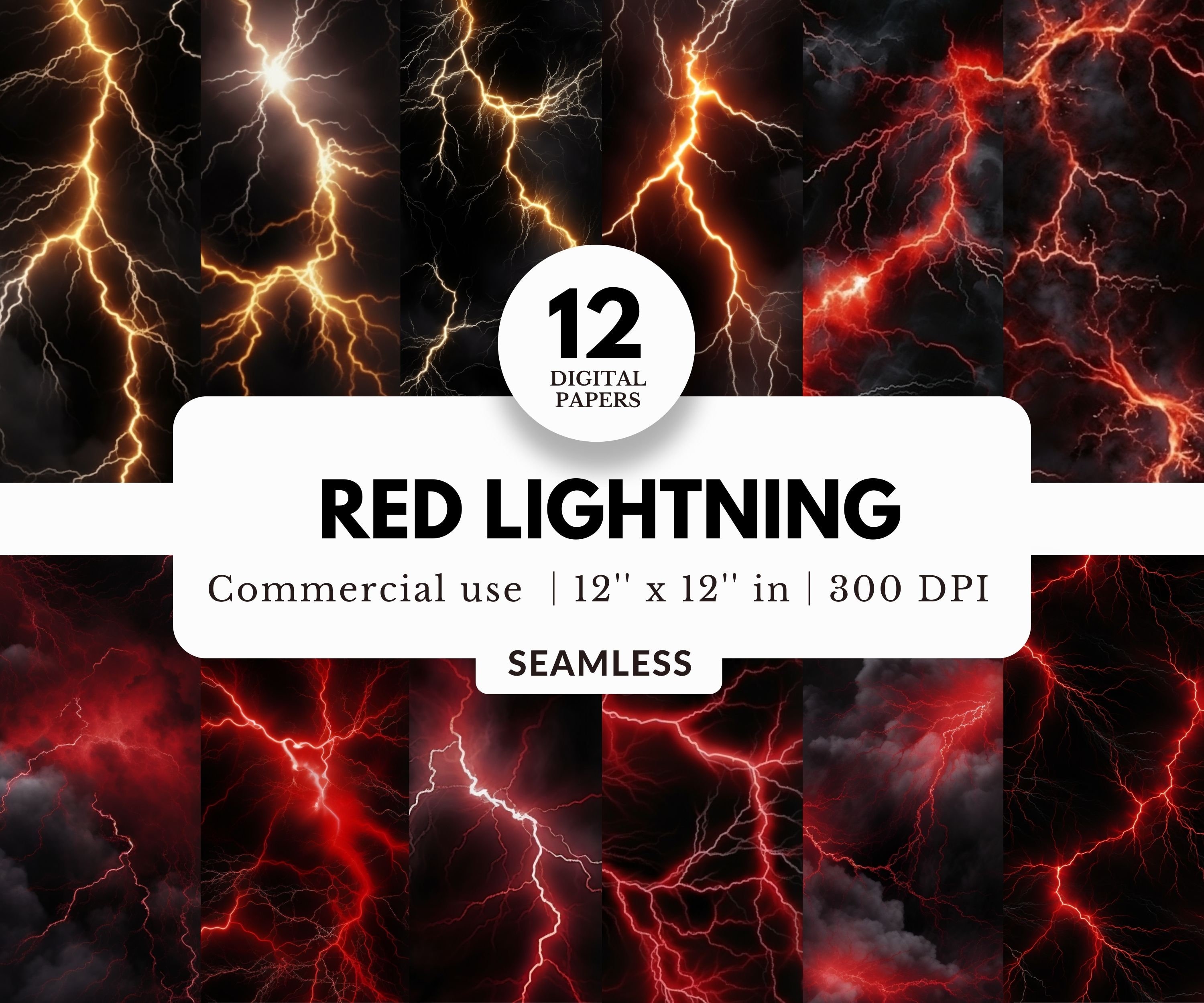 12 Red Lightning Digital Papers, Seamless Patterns, 12x12, JPG Download ...