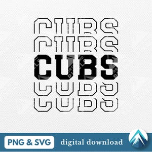 Download digitale Cubs, file PNG e SVG, sfondo trasparente, font College Varsity, contorno sfumato, per la squadra sportiva giovanile, spirito scolastico