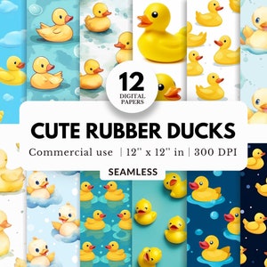 12 lindos papeles digitales de patos de goma, patrones sin costuras, 12x12, descarga JPG, patitos de goma amarillos, acuarela, envolturas de vaso, sublimación