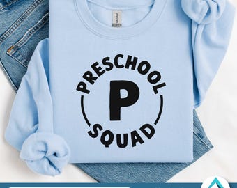 Preschool Squad Digital Download, Svg Png Dxf Eps File, Transparent, Round Circle Button, Back to School, Pre School Crew, Teacher Shirts