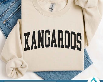 Kangaroos with Curved College Letters Digital Download, Svg Png Dxf Eps Files, Transparent Clipart, Varsity Lettering, Digital Artwork