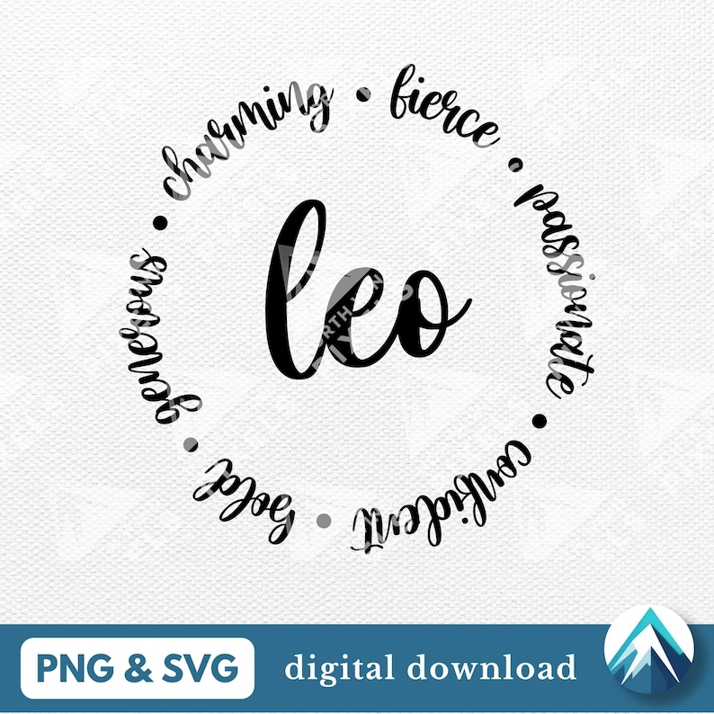 Leo In Cursive Writing Leo Traits Digital Download, PNG and SVG Files, Round Circle Shape ...