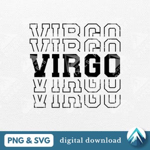 Maagd digitale download, PNG- en SVG-bestanden, transparante achtergrond, gestapeld College Varsity-lettertype, sterrenbeeld, horoscoop, astrologie, Shirts