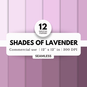 12 Shades of Lavender Digital Papers Bundle, Seamless, 12x12, Purple Solid Color Gradient, Light and Dark Purple Shades, Basic Plain Sheets