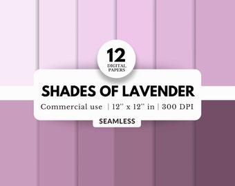 12 Shades of Lavender Digital Papers Bundle, Seamless, 12x12, Purple Solid Color Gradient, Light and Dark Purple Shades, Basic Plain Sheets