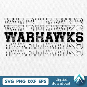 Warhawks digital nedladdning, Svg Png Dxf Eps-fil, Clipart transparent bakgrund, staplat College Varsity-typsnitt med Fade Out, digitalt konstverk