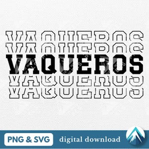 Vaqueros Digital ダウンロード、PNG および SVG ファイル、透明な背景、大学代表フォント、フェード アウトライン文字、学校スポーツ チーム用