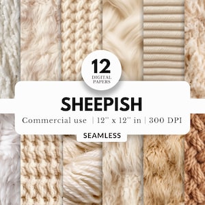 12 Schafwolle Digitale Papiere, nahtlose Texturen, 12x12, JPG Download, weicher Kaschmir, gestrickte Texturen, Boho Neutrals, Cottagecore Kulissen