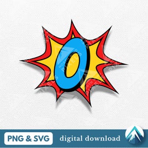 0 Número de super-herói, PNG e arquivo SVG em camadas, Download digital, Explosão de desenho animado, Ilustração de história em quadrinhos, Número zero,