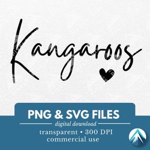Téléchargement numérique de kangourous, fichiers PNG et SVG, petit coeur, fond Transparent, écriture cursive, pour les chemises de l'équipe de sport, clipart mascotte