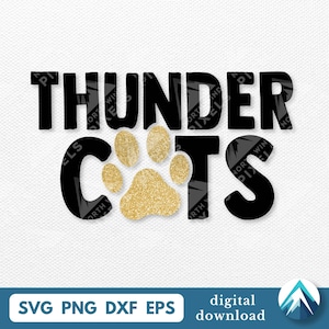 Thundercats met pootafdruk digitale download, Svg Png Dxf Eps, transparant, grote vette letters, voor school sportteam League, shirt, transfers