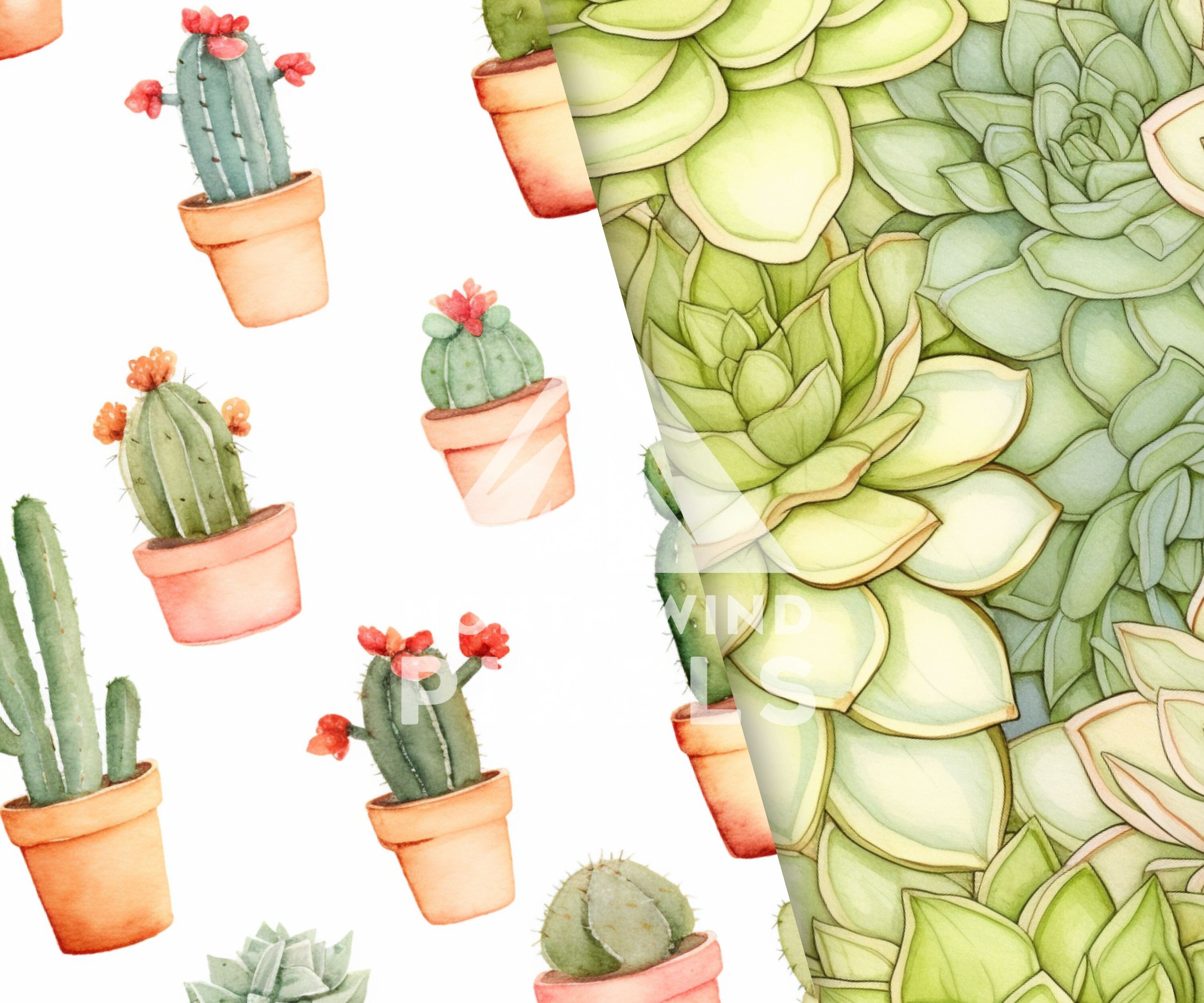 18 Watercolor Succulents Digital Papers, Seamless Pattern, 12x12, JPG ...