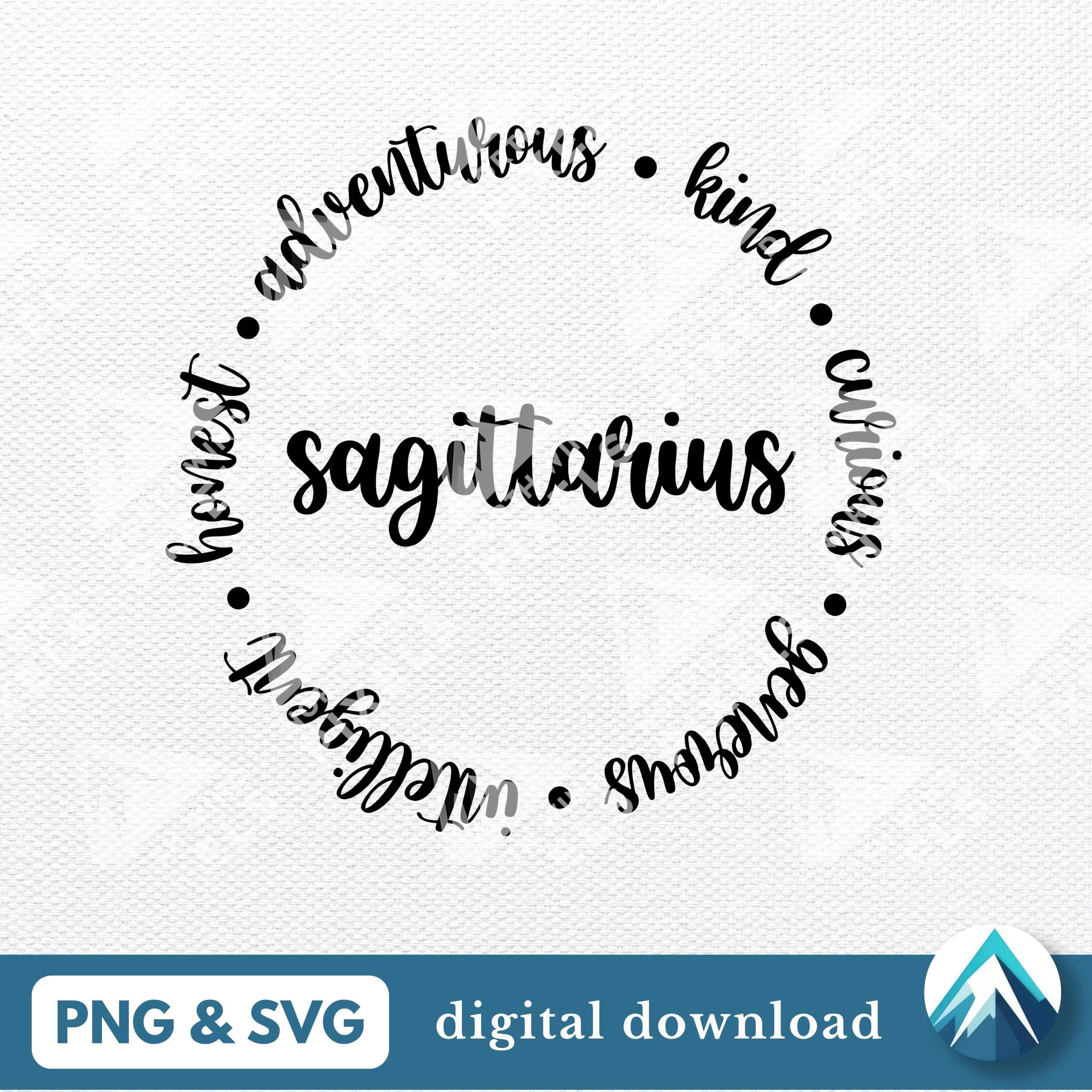 Sagittarius Traits Digital Download, PNG and SVG, Round Circle