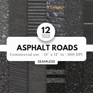 12 papiers numériques texture route asphaltée, motif transparent, 12 x 12, usage commercial, pour le terrain, carte, logistique, album de roadtrip, arrière-plan