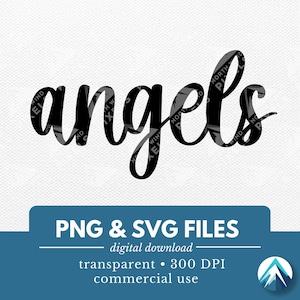エンジェルデジタルダウンロード、PNG および SVG ファイル、透明な背景、ボヘミアン筆記体、子供用スポーツチーム T シャツ、マスコット、スクールスピリットウェア