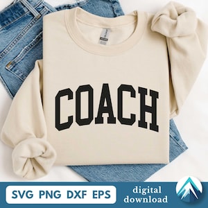 Coach with Curved College Letters Digital Download, Svg Png Dxf Eps, Transparent, Varsity Sports Team, For Athletics Department, Mascot