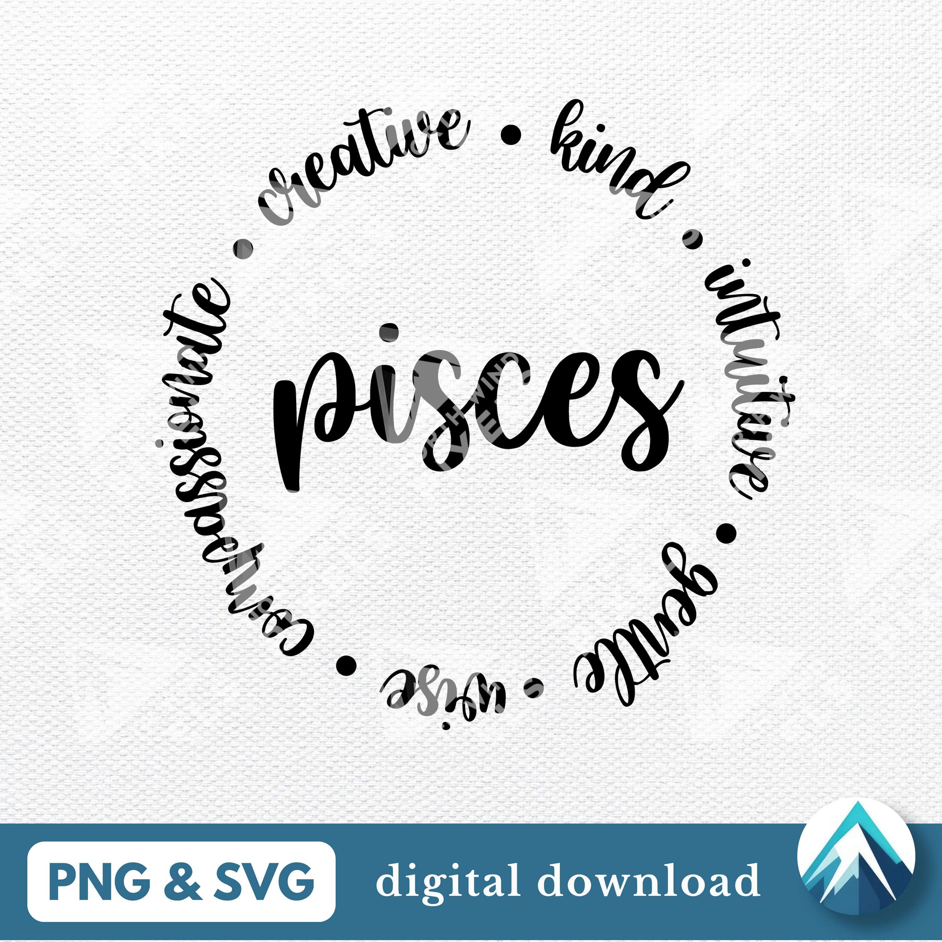 Pisces Writing Pisces Traits Digital Download, PNG and SVG Files, Round Circle Shape ...