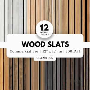 12 Wood Slats Digital Papers, bezszwowy wzór, 12x12, pobieranie JPG, gładka faktura słojów drewna, jasne i ciemne drewno, wewnętrzne panele ścienne