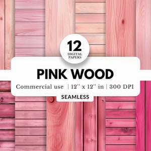 12 papeles digitales de grano de madera rosa, texturas sin costuras, 12x12, tablones de madera pintados, vaquera occidental rústica, patrones de sublimación