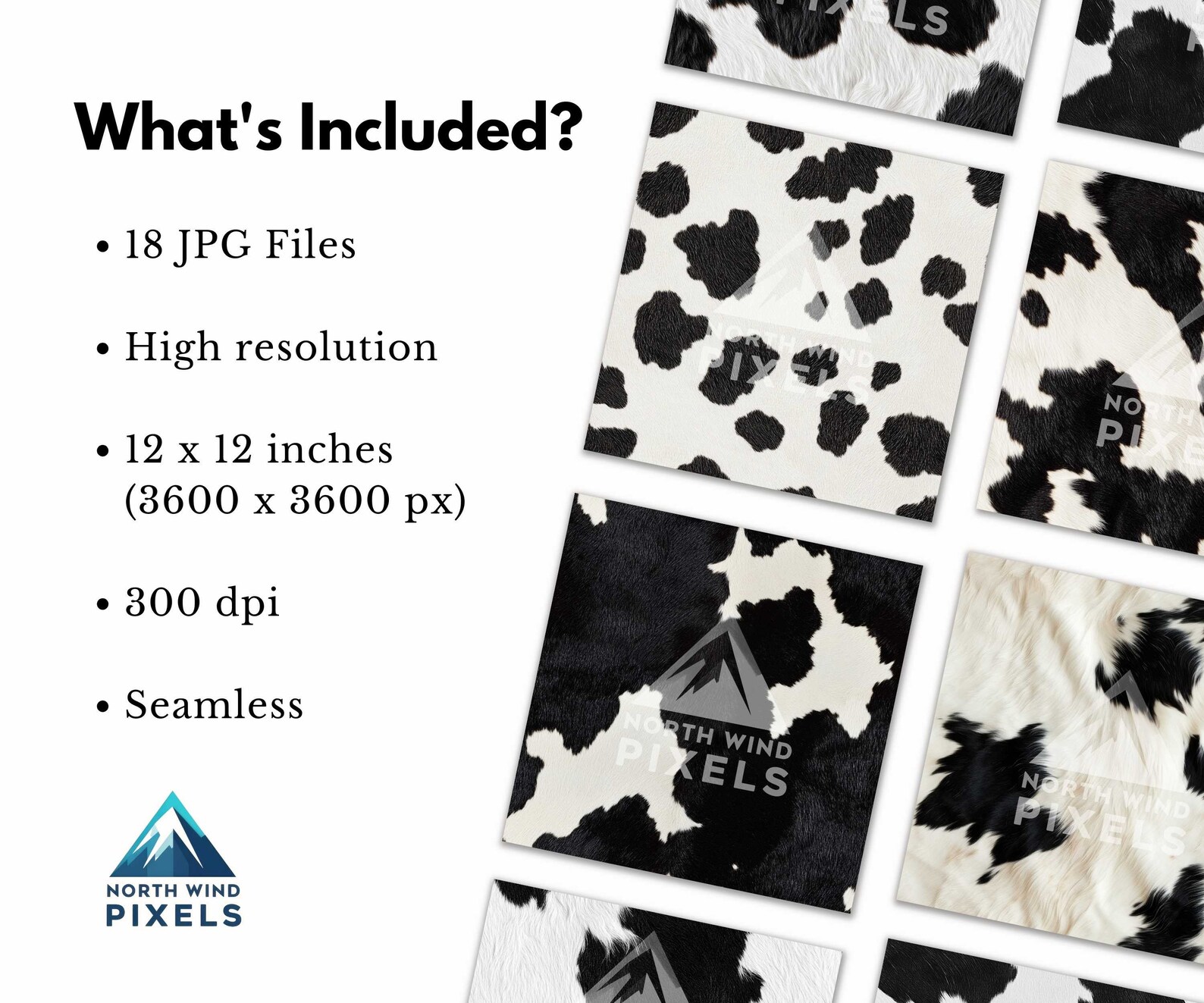 18 Black and White Cow Hide Textures, Tileable Digital Papers, 12x12 ...