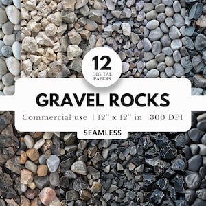 12 papiers numériques Gravel Rocks, textures transparentes, 12 x 12, fichiers JPG, pierres concassées, galets de lit de jardin, pour maisons de poupées, cartes et terrain