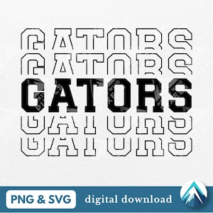 Gators Digitaler Download, PNG- und SVG-Dateien, transparenter Hintergrund, College Varsity-Schrift mit Fade Out, Für Sportteam-Maskottchen, Cheer Shirt