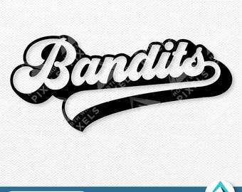 Sporty Bandits Digital Download, PNG and SVG, Transparent, Retro Baseball Style with Shadow Effect, For School Sports Team, Mascot Decals
