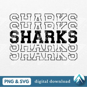 Digital nedladdning av Sharks, PNG- och SVG-filer, clipart med transparent bakgrund och lager, staplat universitetstypsnitt, digitalt konstverk