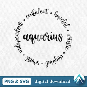 Traits du Verseau en téléchargement numérique, fichier PNG et SVG, forme de cercle rond, fond transparent, caractéristiques du signe du zodiaque, écriture cursive