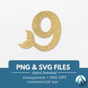9 numéro d'anniversaire queue de sirène, fichier PNG et SVG, téléchargement numérique, fête à thème sous la mer, joyeux anniversaire, pour chemises, décorations de gâteau
