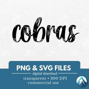 Cobra's digitale download, PNG- en SVG-bestanden, transparante achtergrond, cursief handletters, kindersportteam, mascotte, Let's Go School Spirit