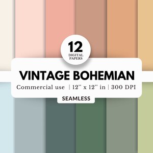 12 vintage boho digitale papers, jpg download, effen kleuren, zachte neutrale tinten, mooi kleurenpalet, voor online planner, agenda en tijdschriften