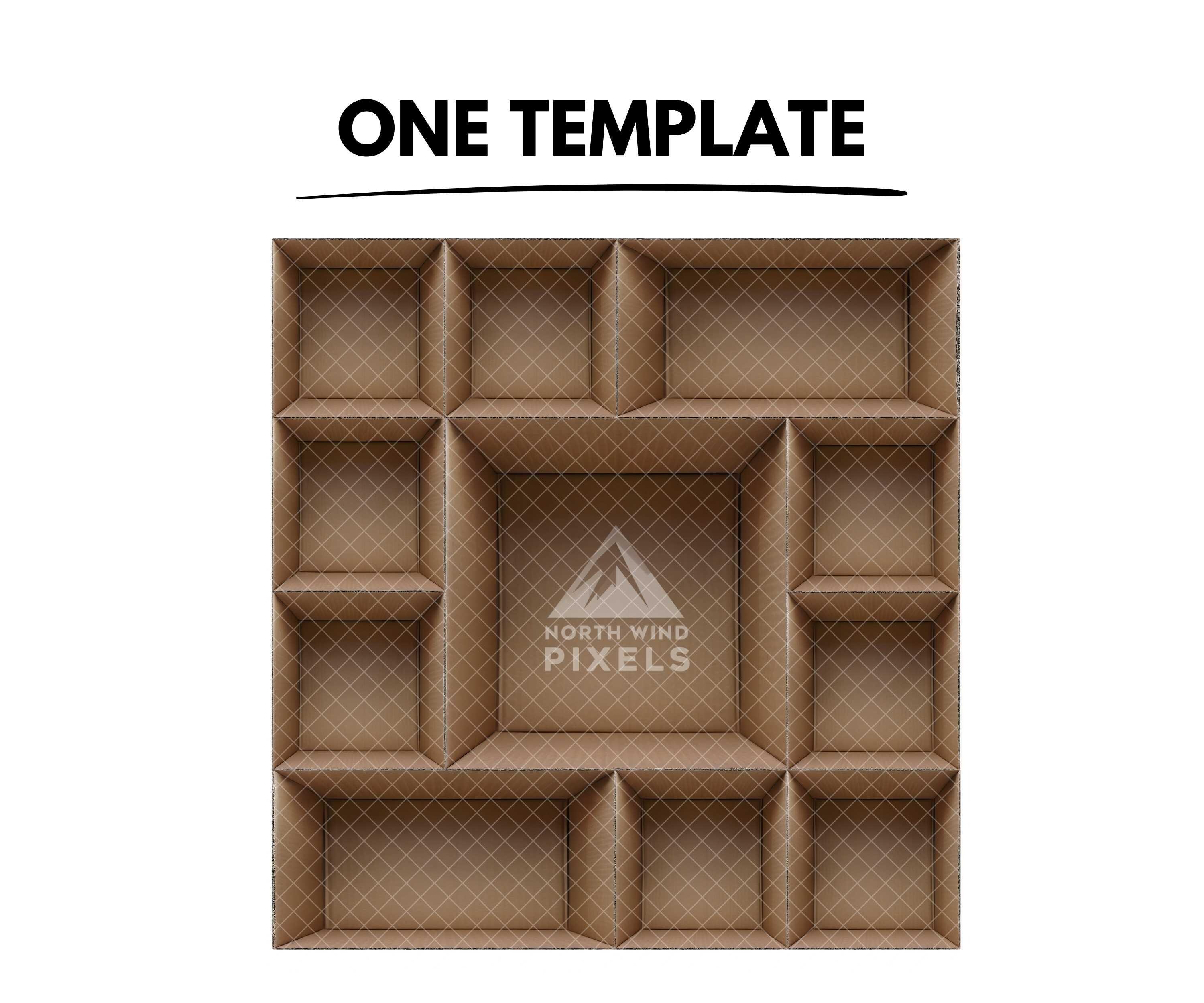 11 Empty Cardboard Box Digital Template, PNG, 1 Big Box, 2 Long Boxes ...