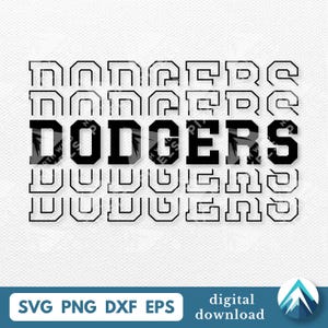 Download digitale dei Dodgers, PNG SVG DXF EPS, sfondo trasparente, font College Varsity con dissolvenza, per la squadra sportiva scolastica dei bambini