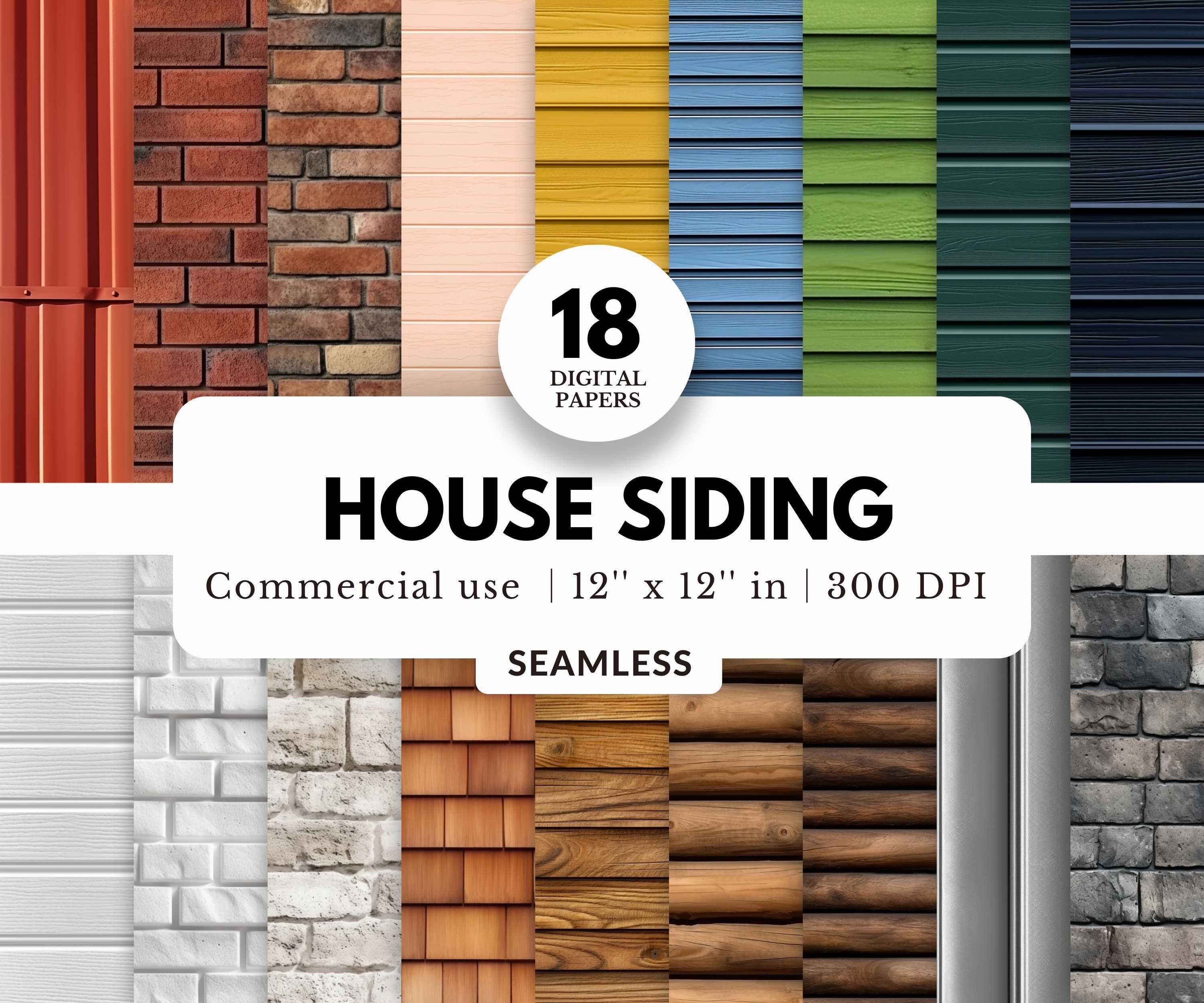 18 House Siding Digital Papers, Seamless Textures, 12x12