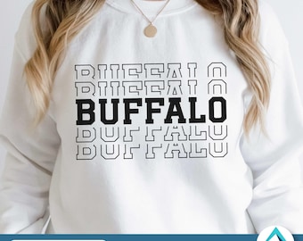 Buffalo Digital Download, PNG and SVG files, Transparent Background, Stacked College Varsity Font with Fade Out, New York, Local City Pride