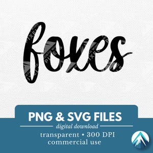 キツネのデジタルダウンロード、PNG および SVG ファイル、透明な背景、ボヘミアン筆記体、子供向けスポーツ チーム、動物のマスコット、デカール、スクール シャツ