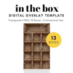 13 Plantillas digitales de cajas de cartón vacías, PNG, cuadrícula, fondo transparente, 1 caja larga, fotografía dentro de la caja para la escuela, el aula, la oficina