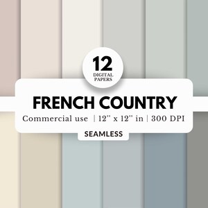 12 Franse landelijke digitale papieren, naadloze effen kleuren, jpg-download, basispapier, achtergronden digitale planner, gedempte regenboog, zachte neutrale tinten