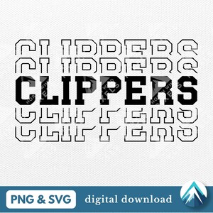 Download digitale Clippers, file PNG e SVG, sfondo trasparente, carattere College Varsity, dissolvenza, per la squadra sportiva della scuola giovanile, mascotte