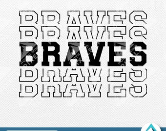 Braves Digital Download, PNG and SVG Files, Clip Art with Transparent Background, Stacked College Varsity Font, Fade Outline, School Spirit