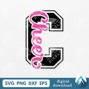 Cheer Varsity Monogram digitale download, Svg Png Dxf Eps, transparant, verticaal cursief schrift, voor cheerleading shirts, sportteam, stickers