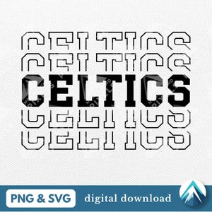 Download digitale Celtics, file PNG e SVG, sfondo trasparente, carattere College Varsity con dissolvenza, per la squadra sportiva della scuola, maglietta mascotte