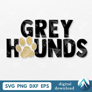 Windhonden met pootafdruk digitale download, Svg Png Dxf Eps, transparant, grote vette woorden, voor school sportteam League, T-shirt, transfers