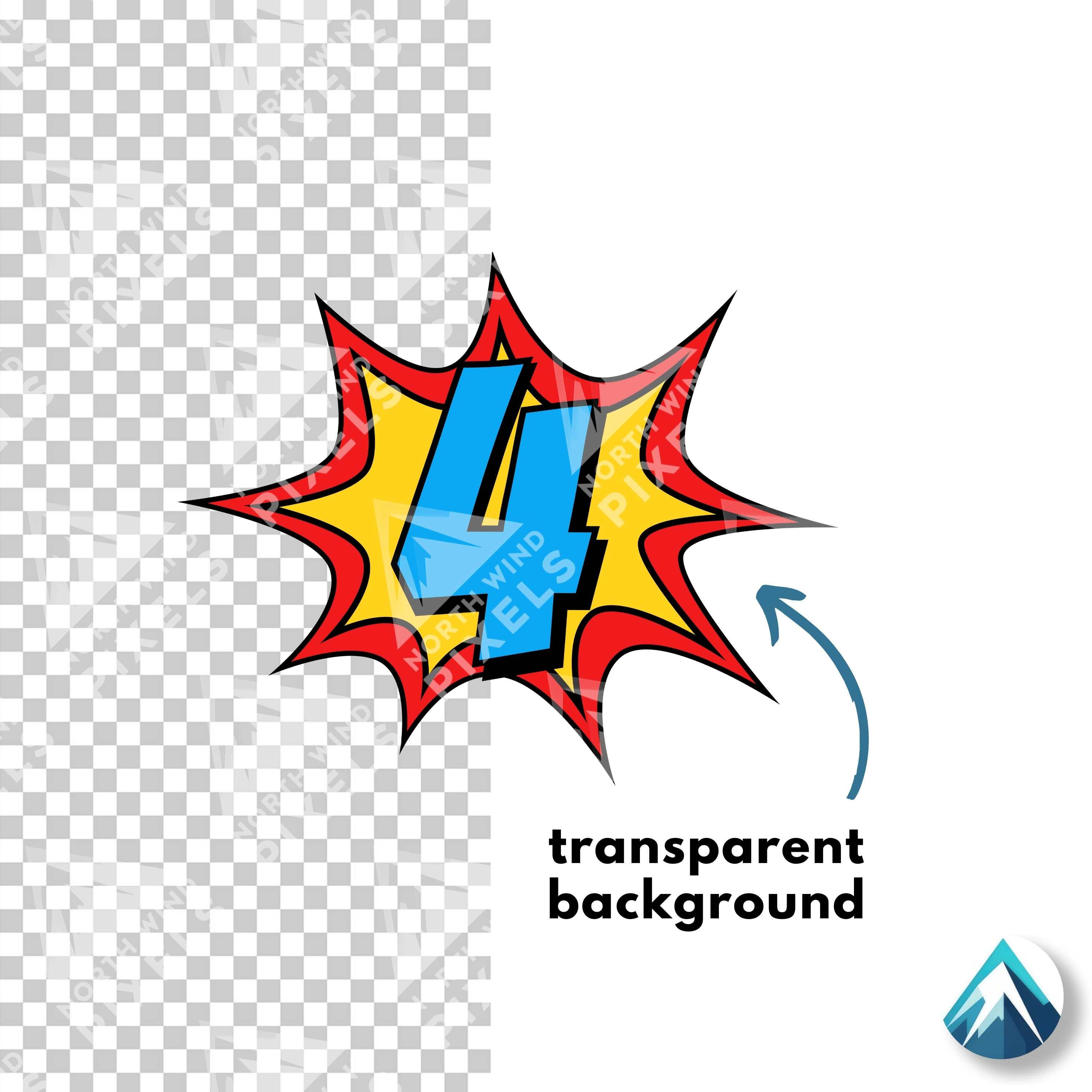 Exploding Number 4 Logo 4 Superhero Birthday Number, PNG and SVG File, Digital Download ...