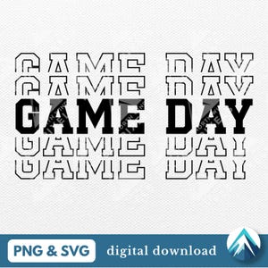 ゲーム デー デジタル ダウンロード、PNG および SVG ファイル、スタックされた大学代表フォント、学校のスポーツ チーム、マスコット、シャツ デカール、ステッカー、工芸品