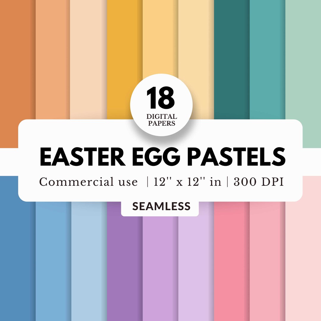 18 Easter Egg Pastel Digital Papers, Seamless Pattern, 12x12, Solid ...