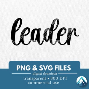 Digitale download leider, PNG- en SVG-bestand, transparante achtergrond, cursief schrift, bedrijfsretraite T-shirt, schoolstudentclub, teamleider