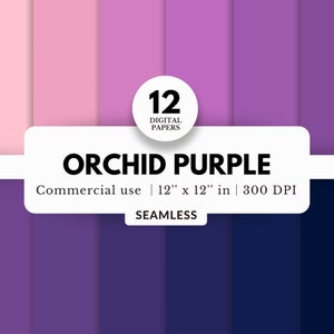 12 Orchid Purple Digital Papers Bundle, Seamless, 12x12, Purple Solid Colors, Basic, Shades of Purple, Pink and Blue, Simple Plain Sheets